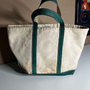 Vintage LL Bean Boat and Tote Canvas Bag Large Green Trim Made in USA 2-Tone